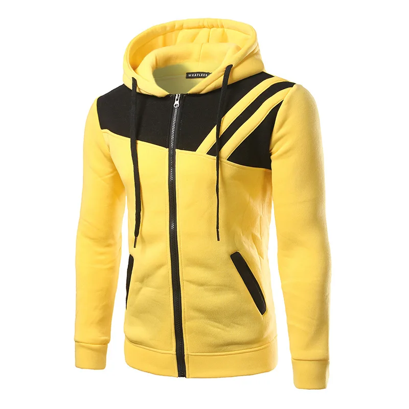 And men irregular twill splicing bump color zipper cardigan hooded fleece jacket