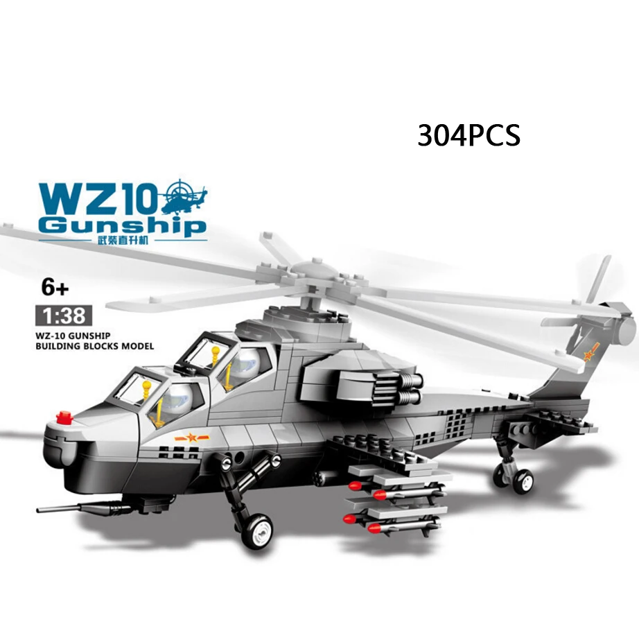

Modern military ww2 WZ10 Gunship helicopter building block model world war air force minifigs batisbricks bricks toys collection