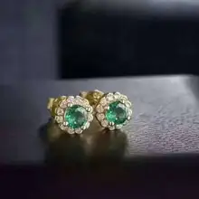Серьги с натуральным зеленым изумрудом, серебро 925 пробы, серьги с натуральным драгоценным камнем, Женские Классические роскошные круглые серьги для юбилея