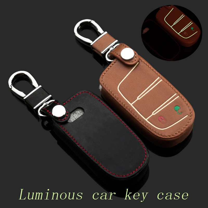 For Dodge Journey Car Keychain Genuine Leather Carve Car Key Case Cover