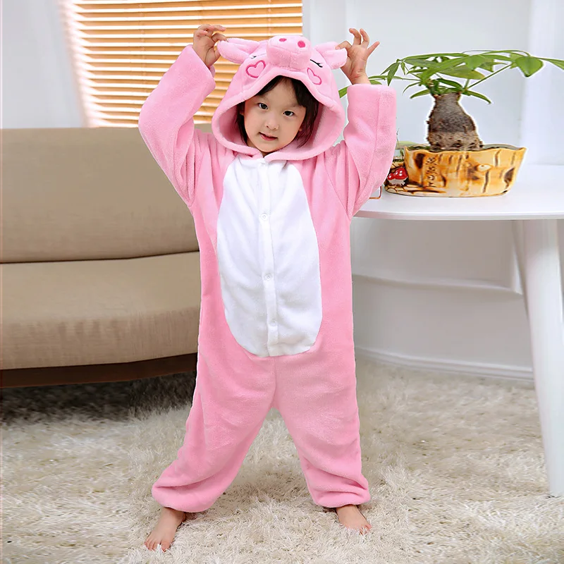 Cartoon Pig Blanket Jumpsuit Children Winter Unisex Flannel Pajamas Onesie Kids Cosplay Flannel Sleepwear Cosplay Costumes