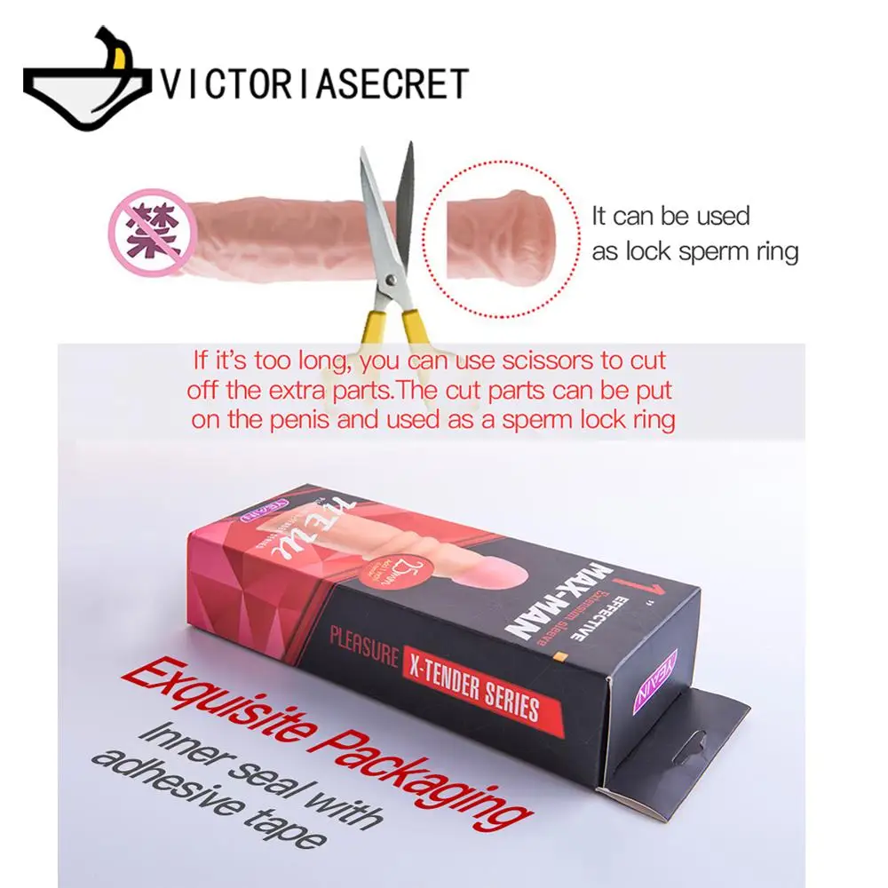 Reusable Silicone Condoms Penis Sleeve Extend Dildo Dick Ring Male Penis Extension Sleeves Sex Toys Adult Cock Rings for Man Gay
