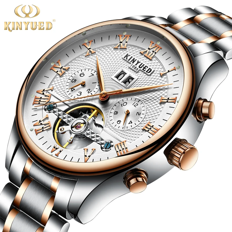 

Kinyued Hot Fashion Mechanical Watches Men Top Luxury Brand Automatic Stainless Steel Band Hand Watch Tourbillon Wristwatch