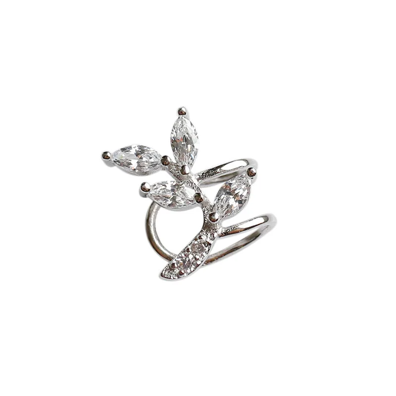 

925 sterling silver ear clip earrings for women pendientes mujer ear cuff, zirconia leaf clip on earrings 2019 brincos jewelry