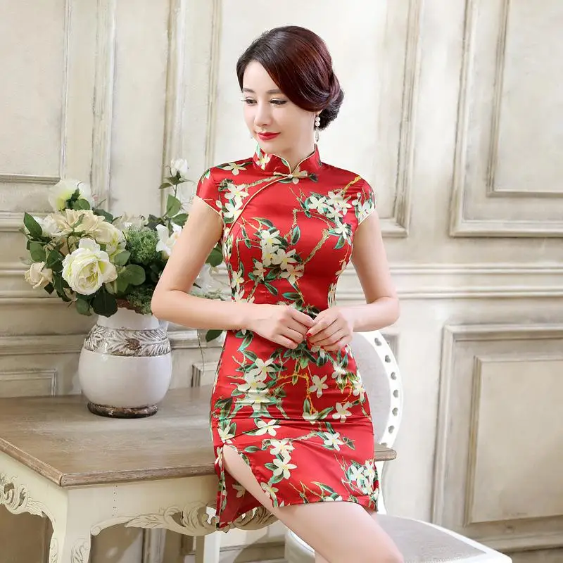 Женское элегантное платье с коротким рукавом летнее Новое вискозное традиционное китайское Ципао Дамский воротник-мандарин Мини Cheongsam Размер s-xxl - Цвет: Style 5