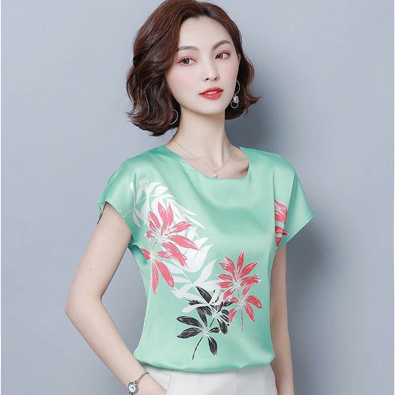 Корейские модные шелковые женские блузки с цветочным принтом, атласные белые женские рубашки размера Плюс XXXL/4XL Blusas Femininas Elegante, женские топы