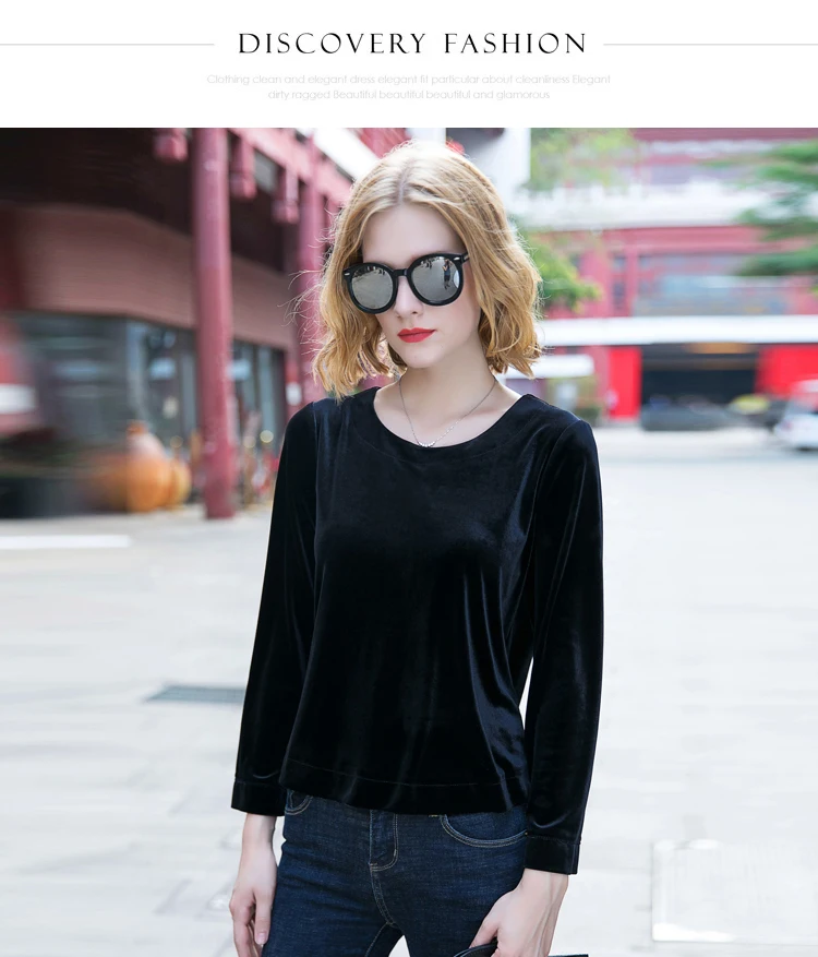 Fashion Women velvet shirt ,New Spring Autumn O-neck long sleeve Velvet blouse ,black blue velour striped sweater