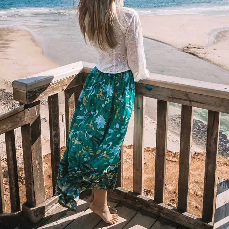 

Boho Inspired forest floral print SKIRT women elastic waist long boho skirt frills summer skirt gypsy2019 summer skirt faldas