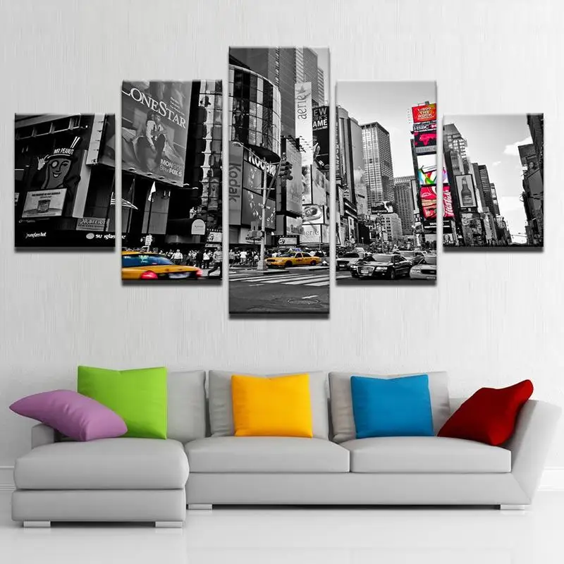 

Modular Pictures 5 panels times square Poster Wall Art Modular Paintings For Kitchen Wall Pictures Living Room Canvas Painting