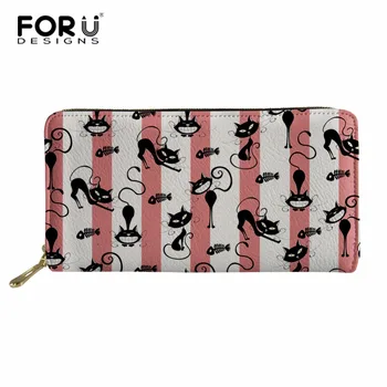 

FORUDESIGNS Women's Purse Long Design PU Leather Cute Cat Printed Women's Long Wallet Female High Capacity Zippers Clutch Purse