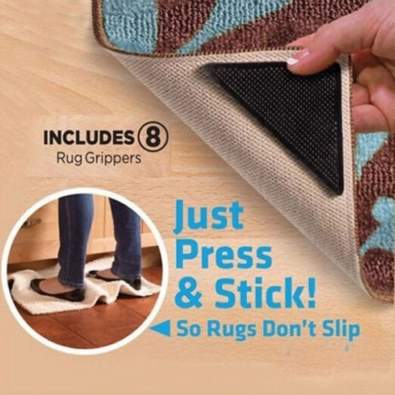 Eco-friendly Reusable Rug Grippers Pads Washable Silicone Non Slip Grip Corners Bathroom Kitchen Floor Carpet Mat Gripper 4 pcs