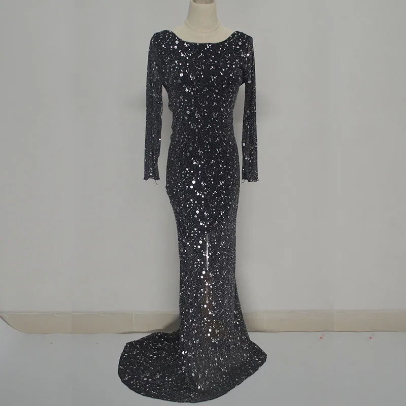 Vestido de festa сексуальное длинное платье черное блестящее с открытой спиной Лето 2017