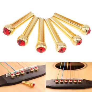 

6pcs/lot Pure Copper Brass Bridge Pins with Red Crystal Head Strings Nail Pegs Set for Folk Acoustic Guitar Accessories