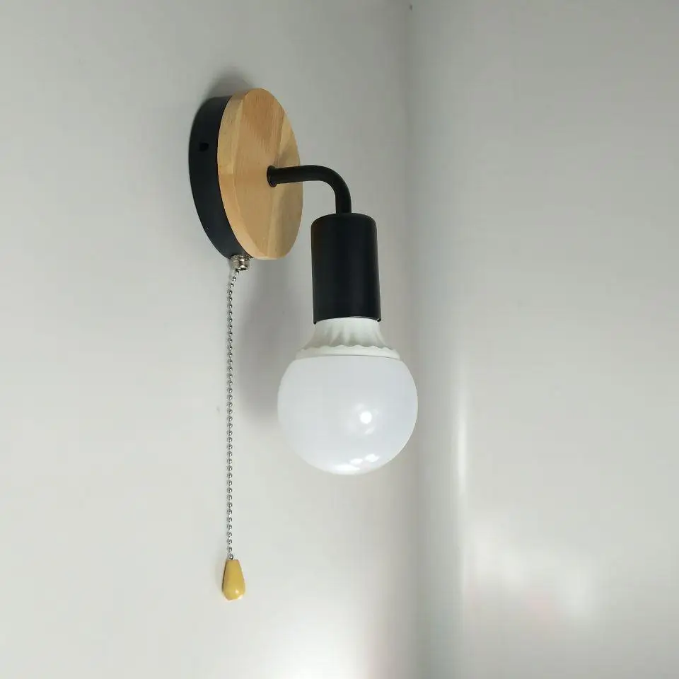 Современный скандинавский деревянный настенный светильник, креативный Железный прикроватный настенный светильник, светильник для прохода, спасательный лестничный светильник s 110v 220v - Цвет абажура: black with switch