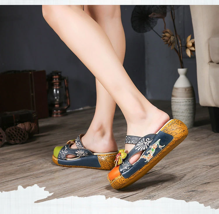 GKTINOO Flower Slippers Genuine Leather Shoes Handmade Slides Flip Flop On The Platform Clogs For Women Woman Slippers Plus Size