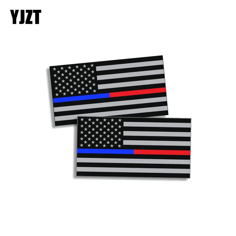 

YJZT 2X 12CM*6.2CM Reflective Police Fireman Rescue EMT US Flag Car Sticker Decal PVC 12-0448