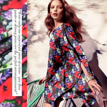 

Fashion floral color digital printing of red and blue silk fabric cloth