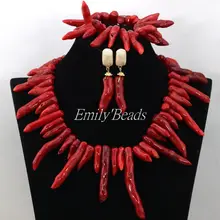 Асимметричные нигерийские Свадебные Коралловые Африканское ожерелье из бусин комплект ювелирных изделий красный костюм Африканский Свадебный комплект ожерелье CJ582