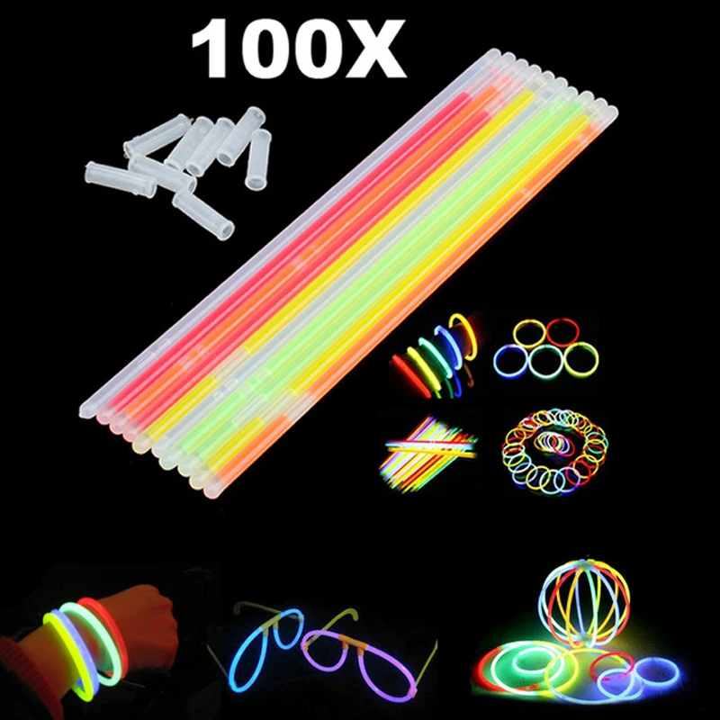 100 Pcs Christmas Party Neon Glowstick Light Stick Kids Funny Glow