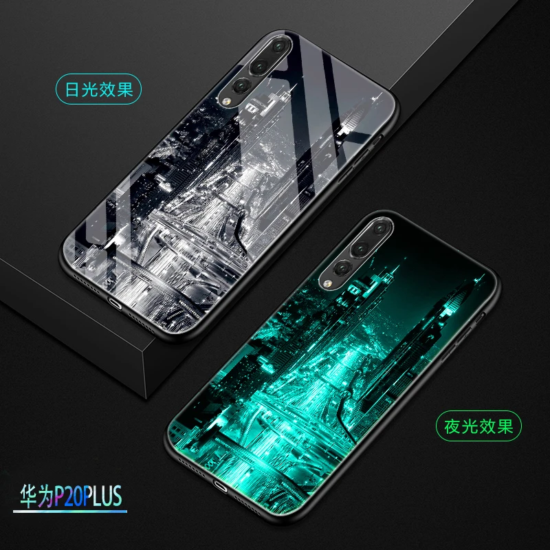 

For Huawei P20 Pro P20Lite Case Luxury Luminous Hard Tempered Glass Protect Back Cover Case for huawei p20 lite full cover shell