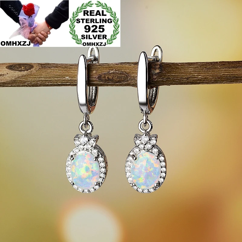 OMHXZJ Wholesale European Fashion Woman Girl Party Birthday Wedding Gift Oval Moonstone Zircon Tai Silver Drop Earrings EA484 | Украшения и