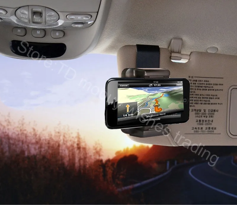 Car Sun Visor Shade Roof Shield Mobile Phone Holder 360 degree Rotating Adjustable Clip Cradle for Cellphone/iPhone/Samsung/LG