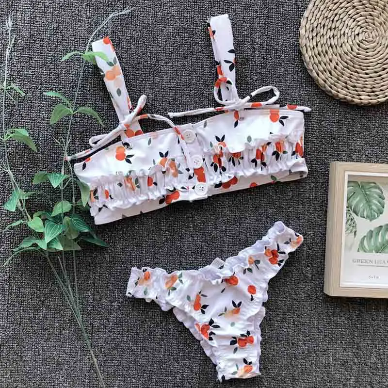 

Ladies Button Bikini Cute Swimsuit Mini Lacing Swimsuit Suit 2019 Pink Bikini European Style Split Bathing Suit