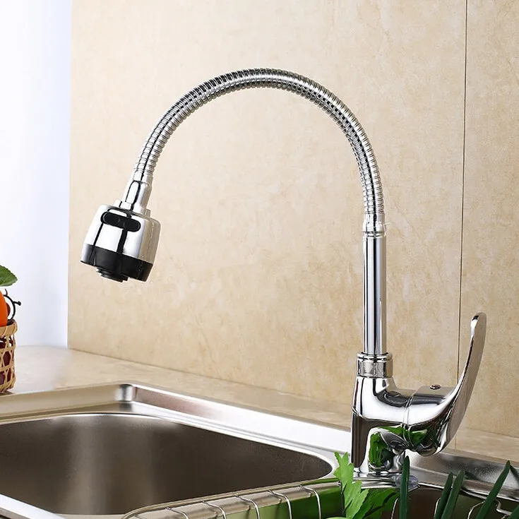 Usherlife Chrome Brass Kitchen Faucet 360 Degree Rotation Swivel Body Faucets Pull Down Sink Mixer Tap