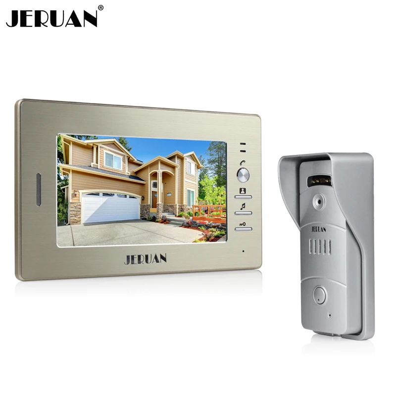 

JERUAN NEW 7`` TFT Color Video door phone Intercom system 1 monitor + 700TVL camera outdoor with IR camera free shipping