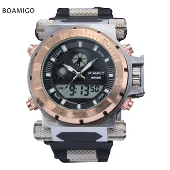 

luxury BOAMIGO brand Men military sports watches Dual Time Quartz Digital analog Watch rubber band wrist watch relogio masculino