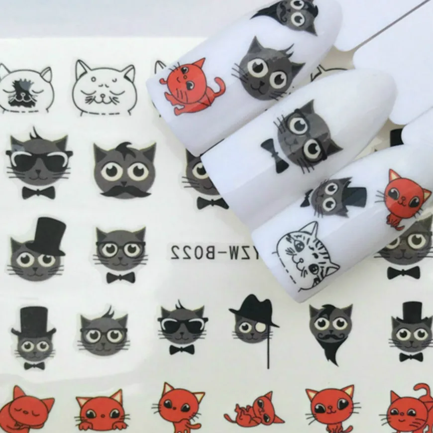 

HOT SELL Hat the Cat Nail Sticker Butterfly Flower Water Transfer Decal Sliders for Nail Art Decoration Tattoo Tools Kawaii #19