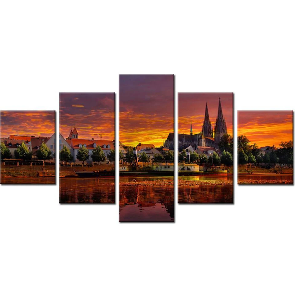 

Unframed Abstract Modern Home Decor Sunset Canvas Print Painting Wall 5 Panel New York City Art For Living Room Modular Picture