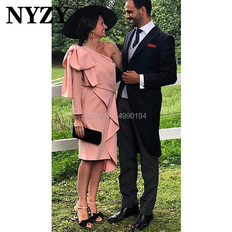 Халат де коктейльные платья NYZY C182 жемчуга розового атласа большой бант один