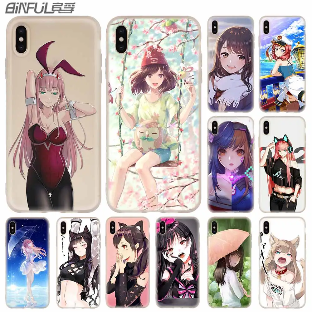 Japan girl Cat Sexy Soft Silicone Case For iPhone 13 11 12 Pro X XS Max XR 6 6S 7 8 Plus SE Mini Cover | Мобильные телефоны и