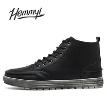 Hemmyi Autumn New Men’s Boots Pure Color Classic Retro Male Boots Prevent Slippery Wear-resisting Casual Men Shoes Black