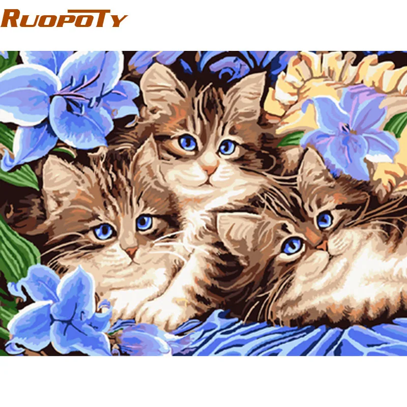

RUOPOTY Cats Animals Diy Digital Painting By Numbers Modern Wall Art Handpainted Oil Painting Unique Gift diy frame 40x50cm