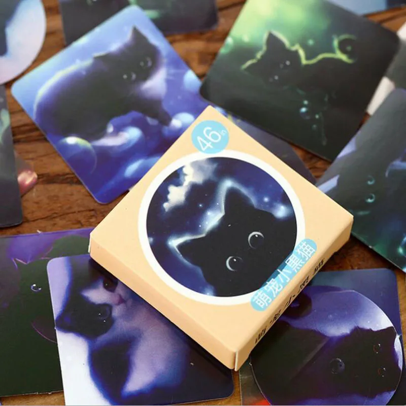 

46pcs Mysterious Black Cat Sticker Bag Released It Kawaii Planner Scrapbook Sticky Stationery School Supplies