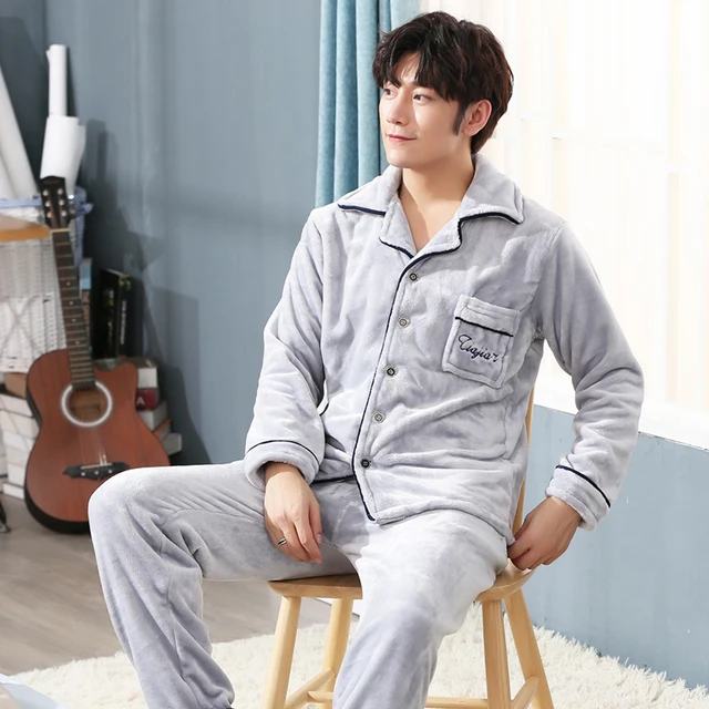 Men's Pajamas Warm Flannel Pajamas 3XL 4XL 5XL Men Thicken Sleepwear