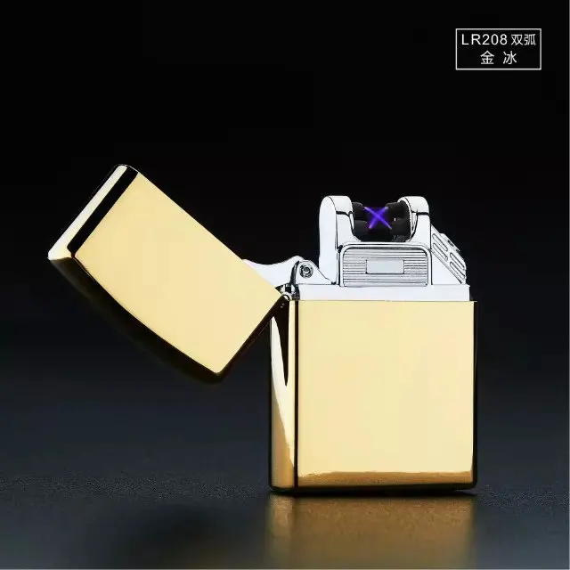 Двойной arc lightter USB зарядка перезаряжаемая прикуриватель ветрозащитная Электронная зажигалка металлический корпус - Цвет: gloden