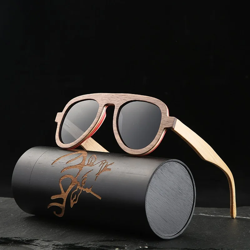 Angcen Винтаж Поляризационные солнечные очки пилота Для мужчин и Для женщин солнцезащитные очки Поляризованные Ретро Деревянные
