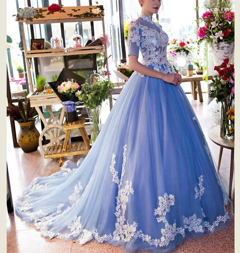 

Hot Light Blue Flower Embroidery Collar Ball Gown Venice Medieval Dress Renaissancequeen Dress Victorian Cosplay Ball Gown Belle