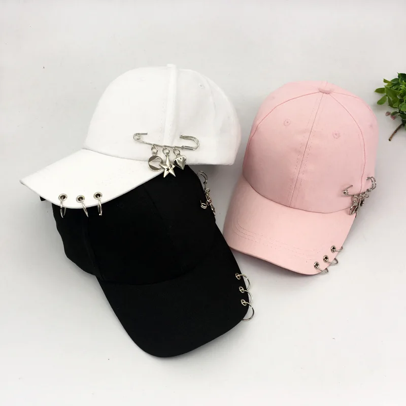 

Solid Summer Cotton Girls Casual Baseball Caps Metal Ring Hip Hop Snapback Hats For Sport Dance Rivets Casquette Gorras