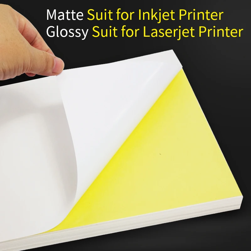 A4 Sticker Paper Label Sheets for inkjet / Laser Printer /Copier, Matt/Gloss kraft Surface, 80 Sheets Per Pack