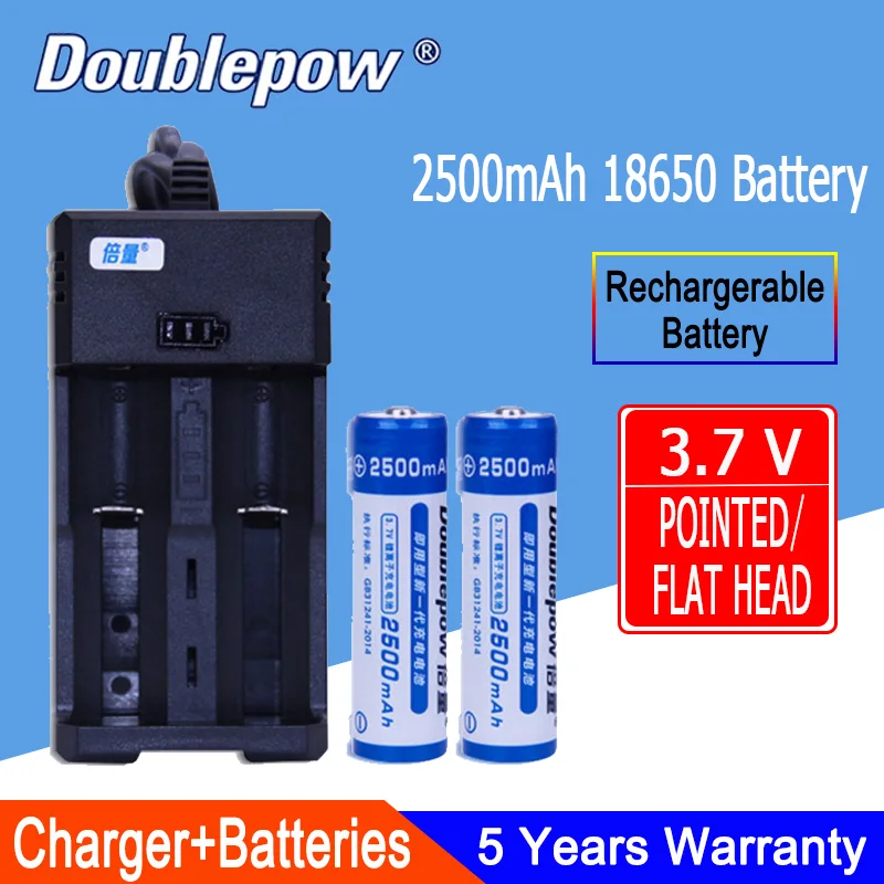 

100% New Original DP-18650 3.7V 2500 mAh 18650 Lithium Rechargeable Battery + Charger For Flashlight batteries 18650 Batteries