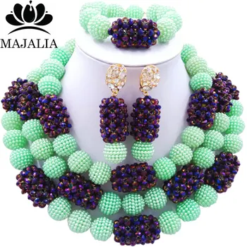 

Majalia Fashion Charming Nigerian Wedding African Jewelry Set Green Crystal Necklace Bride Jewelry Sets 3SZ048