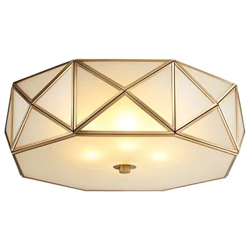 

America style Retro Real brass Frosted Glass Foyer Led Ceiling Light Lustre Electroplated Brass Bedroom Loft led Ceiling Lamp