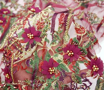 شراءالفاخرة الثقيلة مطرز يدويا نسيج حفلات الزفاف جميلة جدا 3D Flowrs الزفاف فستان من نسيج الدانتيل مع الخرز الترتر ل 15 ياردة