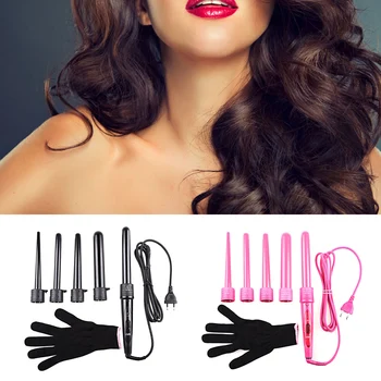 

Interchangeable Hair Curling Iron Pro Salon 5-in-1 Multi-size Roller Heat Resistant Glove Set Machine Ceramic Hair Curler