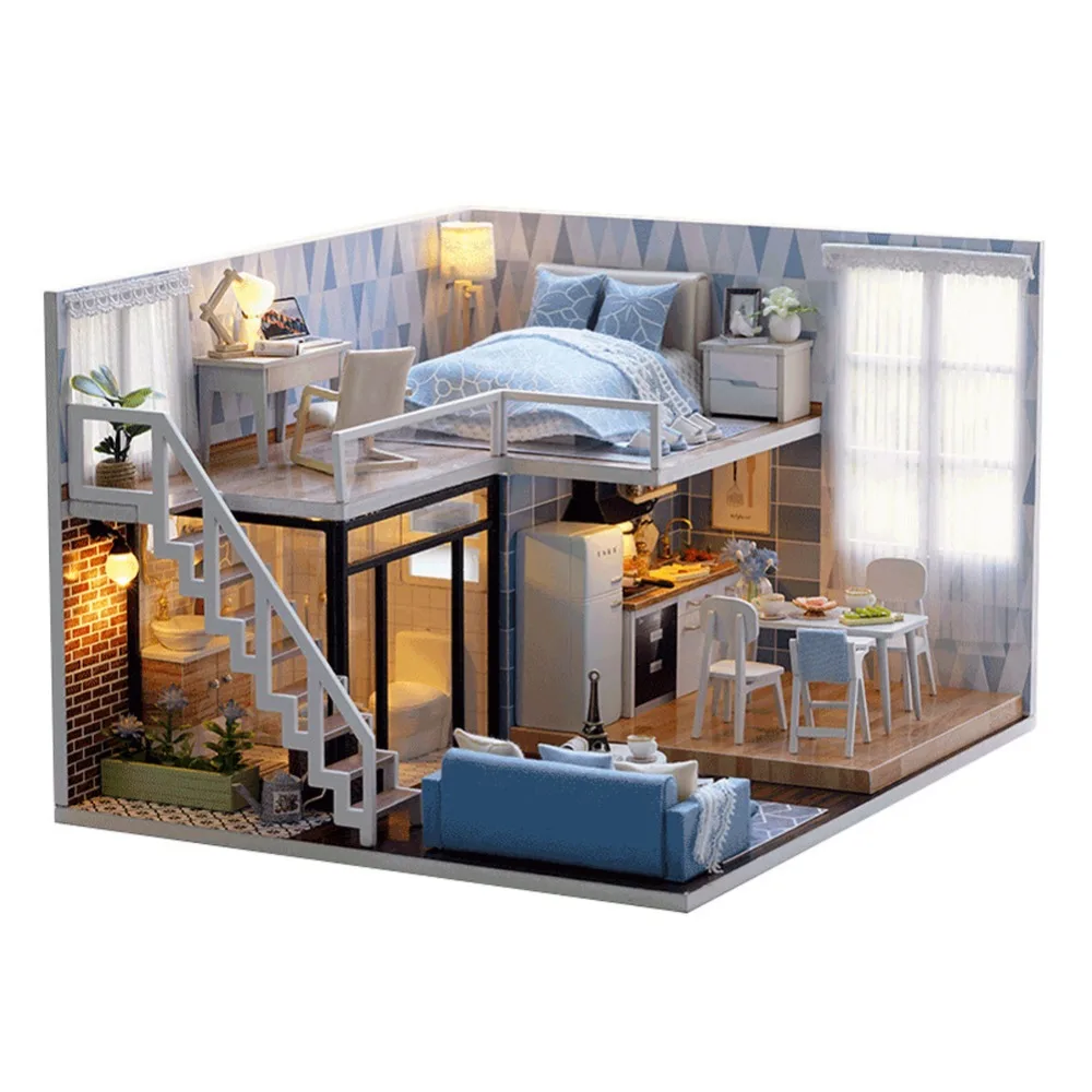 DIY Doll House Toy Creative Gift Smart House light blue time Birthday Gift DIY Doll House Toy Creative Gift Smart House light blue time Birthday Gift