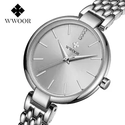 WWOOR женские часы брендовые роскошные женские ультра-тонкие часы из нержавеющей стали ремень водостойкие часы кварцевые часы Reloj Mujer